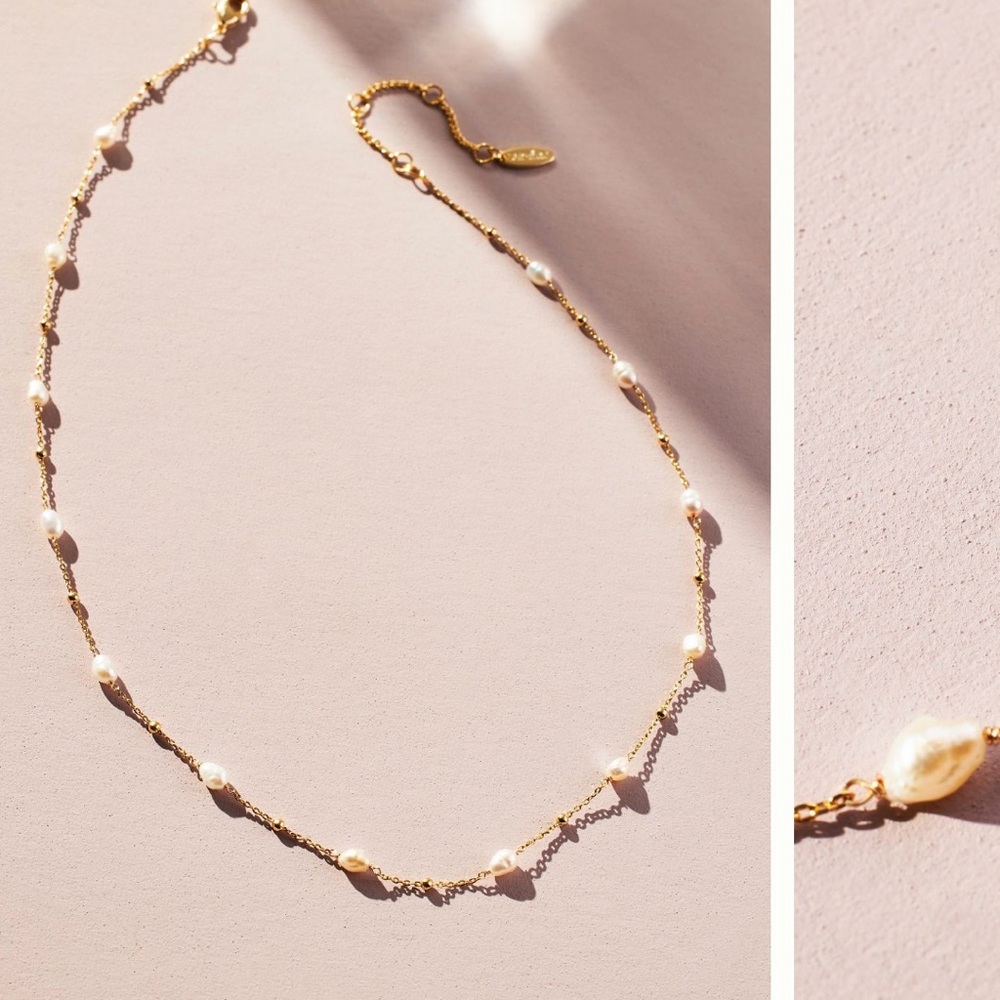 Anthropologie serafina pearl gold necklace